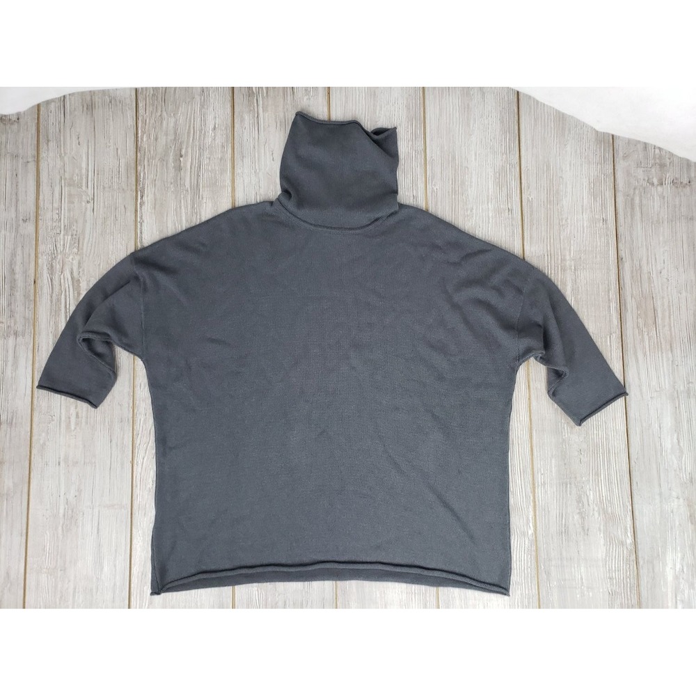 Eskandar Sweater Sloped Shoulder Turtle Neck Silk Cashmere Gray Sweater